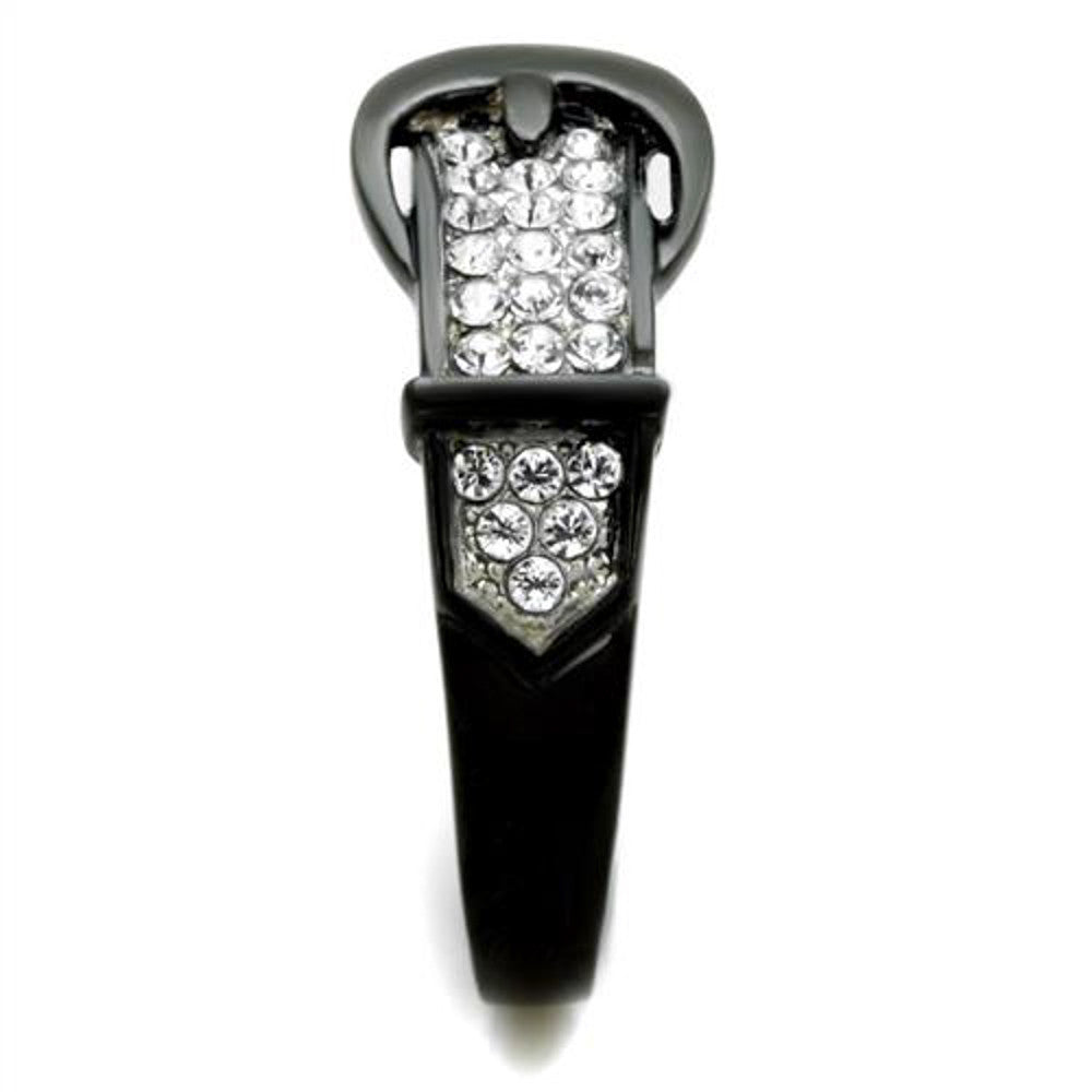 ARTK1868 Black Stainless Steel Belt Buckle Round Cut Crystal Fashion Ring Women's Sz 5-10